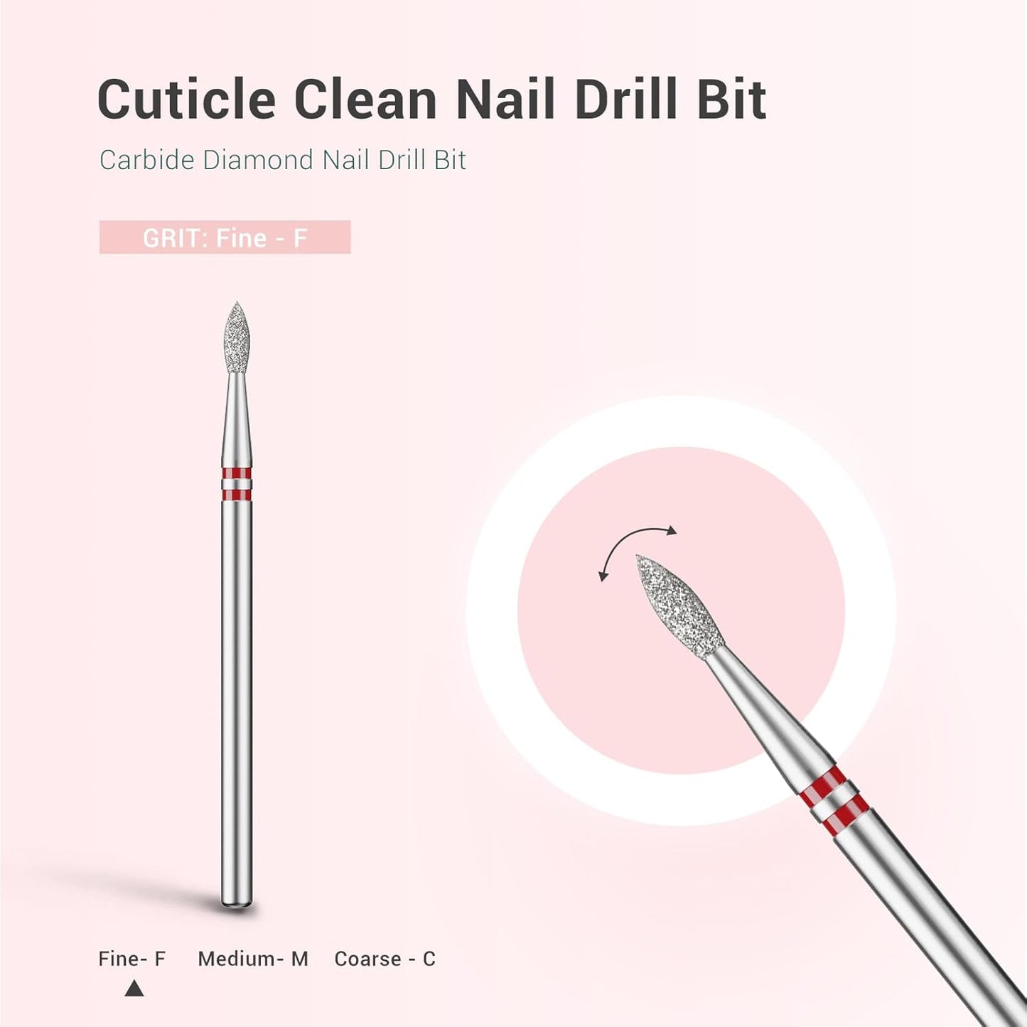 MelodySusie 2.1mm Nib Shape Cuticle Clean Nail Drill Bit 3/32'', Professional Safety Carbide Diamond Under Nail Cleaner for Cuticle Dead Skin Nail Prepare, Beginners Bits, Series Bit-S, Fine