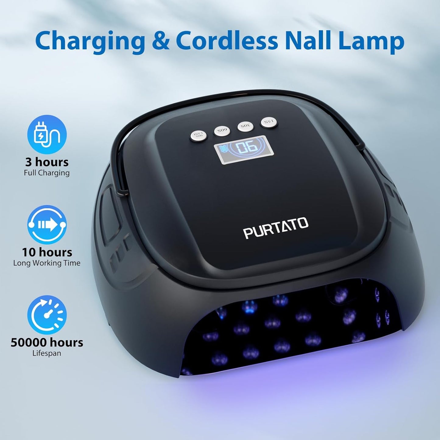 126W Cordless Rechargeable UV LED Nail Lamp, Fast Curing Gel Nail Dryer with 4 Timers, Portable Professional Nail Light for Salon and Home (Matte Black)