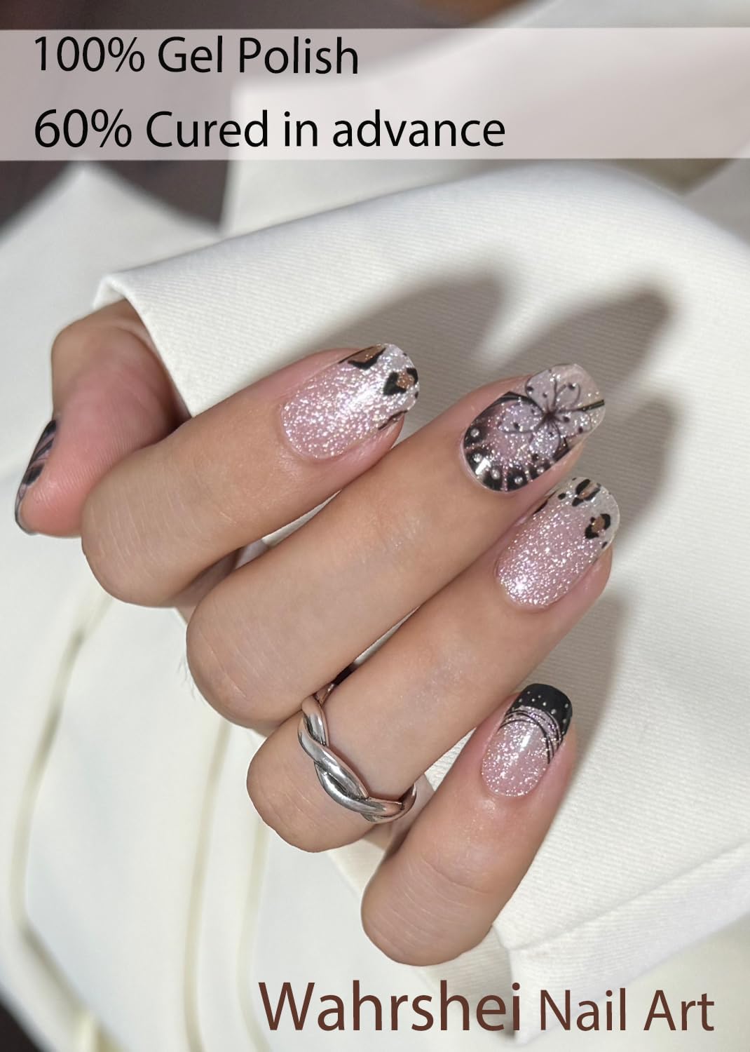 Semi Cured Gel Nail Strips, French Leopard, Cat Eye 20pcs Adhesive UV Sticker, Wraps for Home Manicure DIY
