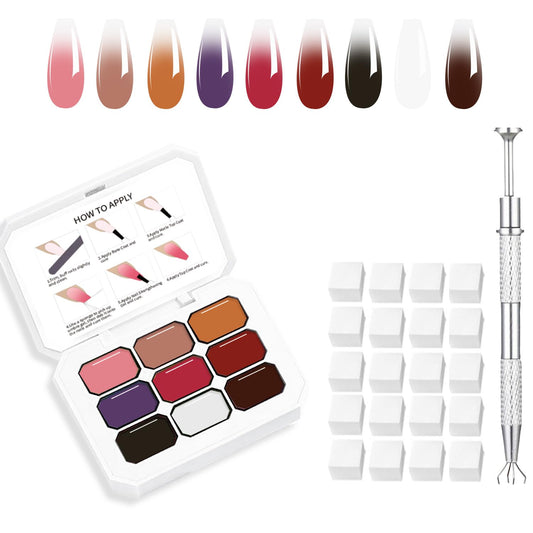 Ombre Gel Nail Polish Nail Sponges for Ombre 9 Series Colorful Blush Effect Gradient Painting Gel for Ombre Nails Multistyle French Manicure Nail Art DIY Home (A3)