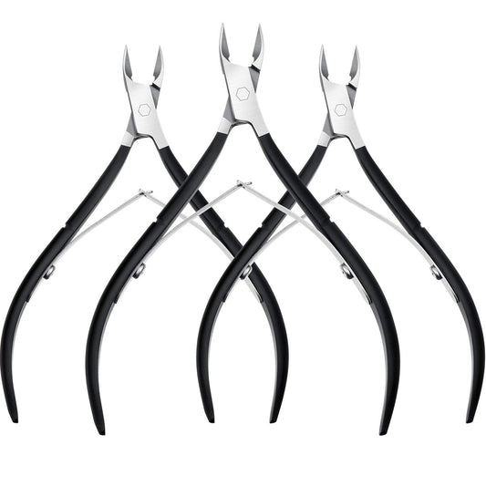 Mudder 3 Packs Cuticle Nippers Cutter Tool Stainless Steel Nail Cuticle Trimmer Remover with Pointed Blade Scissors Pedicure Manicure Tool for Fingernails Nails Care and Toenails(Black)