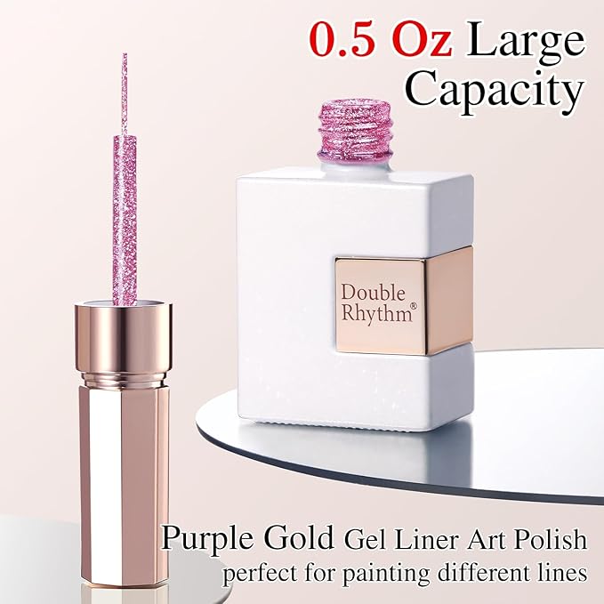 Double Rhythm 15 Ml Metallic Gel Liner Nail Art Gel Bronze Mirror Chrome Painted Drawing Stripper 3D Effect Gel Polish (Glitter Rose Gold-L1004)