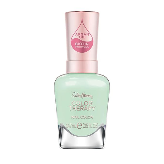Sally Hansen Color Therapy Nail Polish | Biotin, Argan Oil, Long Lasting, Healthy Nails, Nail Strengthener, Opaque | 452 Cool as a Cucumber | Aqua Green Nail Color