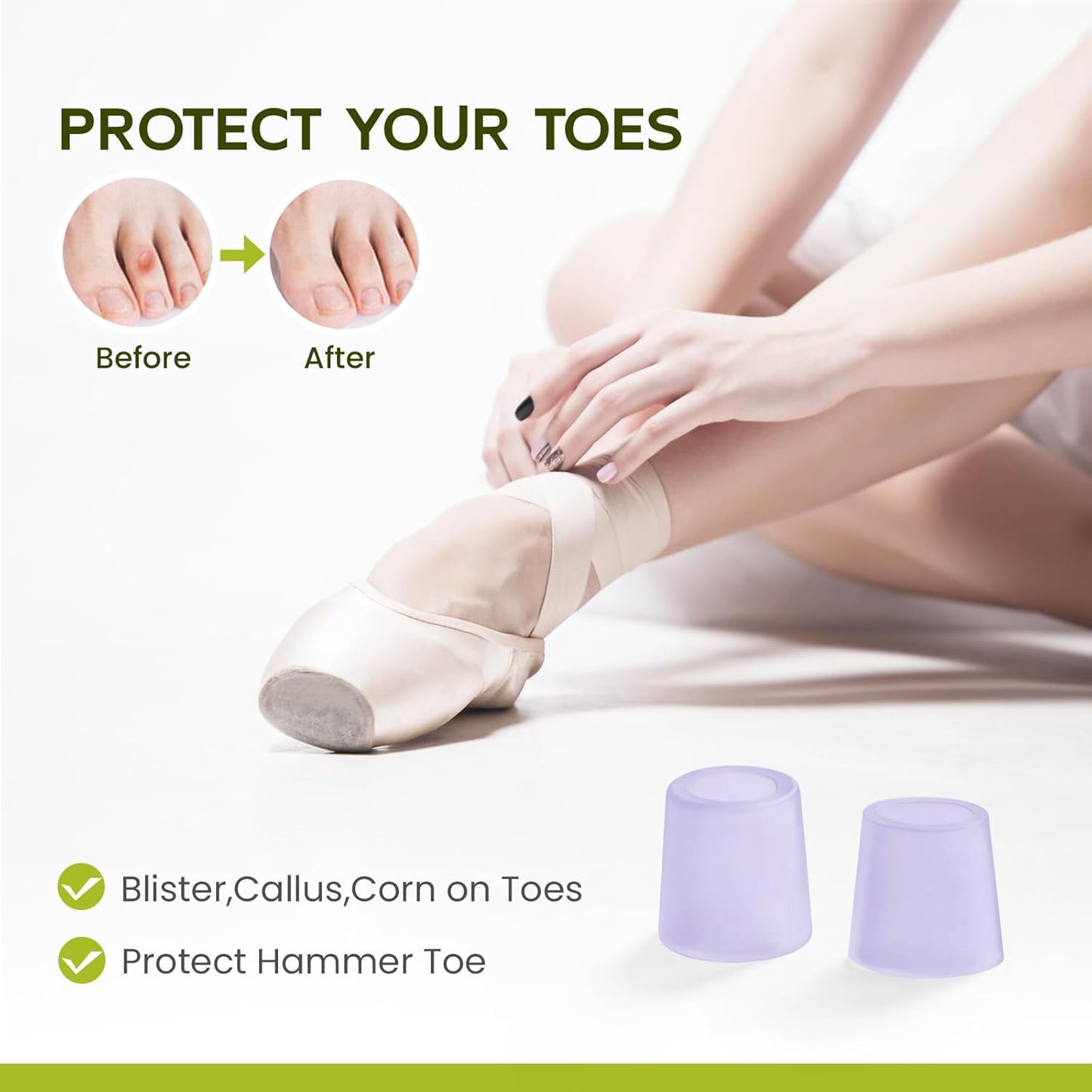 Bukihome Silicone Toe Protectors – Silicone Open Pinky Toe Sleeves for Hammer Toes, Corns, Calluses, Blisters – Soft Gel Protector Toe Cushions for Pain Relief - 20 Count, Lavender (10 Thick +10 Thin)