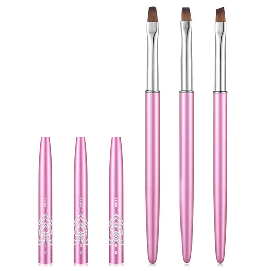 Metal Purple Nail Art Clean Up Brushes for Cleaning Polish Mistakes on the Cuticles, Acetone Resistant Nail Brush, Fingernail Cleaning Brushes for Nail Art and Designs (Round&flat&Bevel)