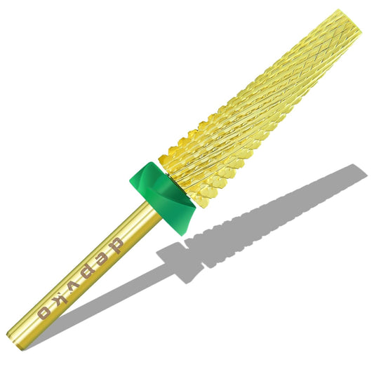 Depvko Super Long 5 in 1 Nail Drill Bits, 3/32'' Carbide Tungsten Bits, Two Way Rotate Professional Advanced Safety Bits for Nail, Fast Remove for Manicure Pedicure (Long 5in1-Gold, Coarse-C)