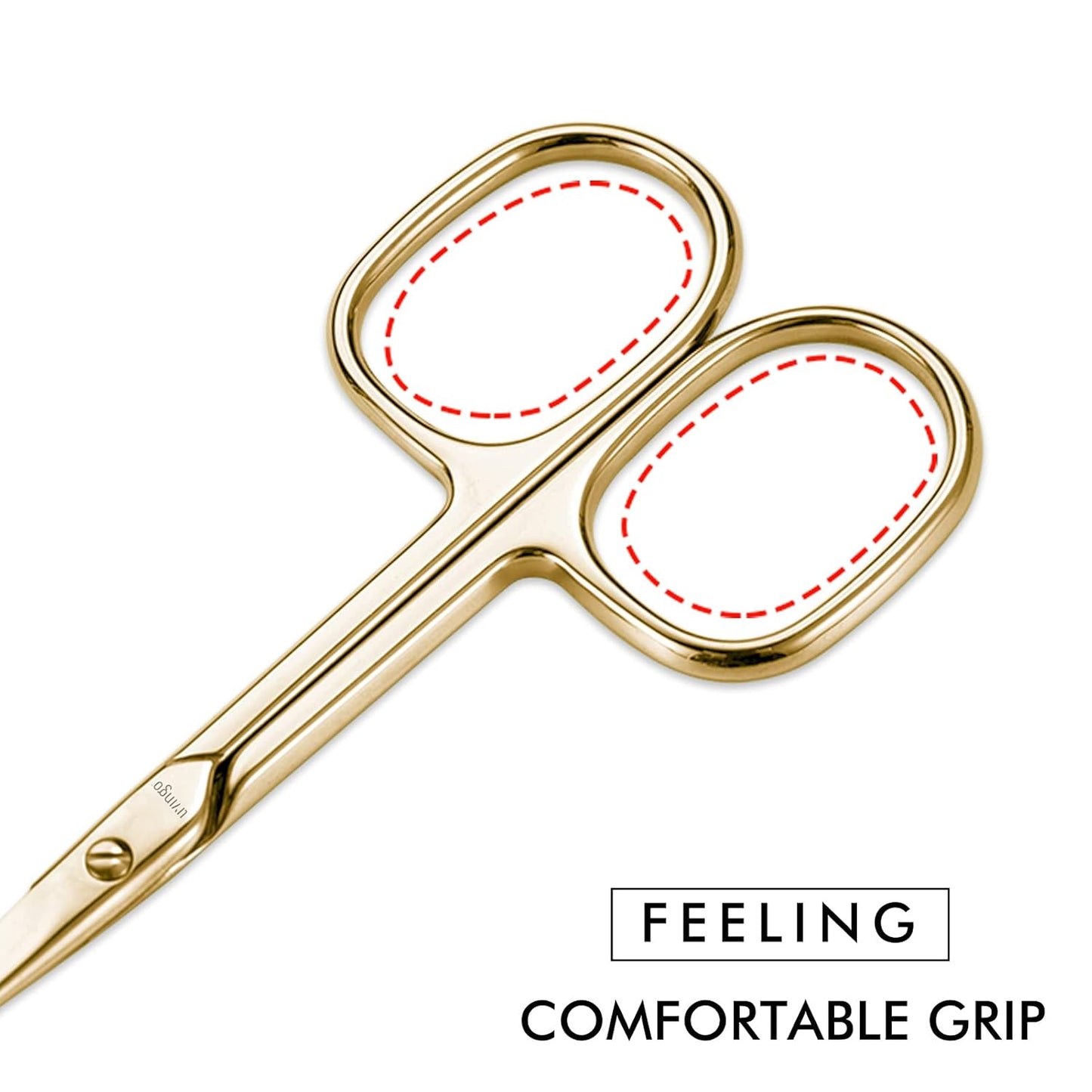 LIVINGO Stainless Steel Cuticle Nail Scissors, Premium Sharp Curved Blade Multi-purpose Sharp Cuticle Eyebrows Manicure Pedicure Beauty Grooming Scissors with Case, 3.5" Gold