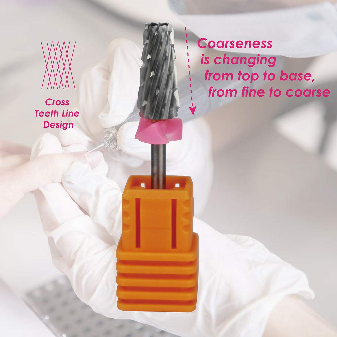 C & I 5 in 1 Multi-Function Tapered Shape Nail Drill, Cross Teeth Edition, Professional Drill Bit for Nail Manicure Machine (Triple Coarse - 3XC)