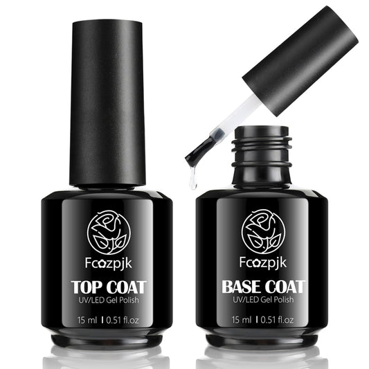 Gel Top Coat, 2Pcs 15ml No Wipe Top Coat and Base Set Glossy Finish Shiny Top Nail Polish Soak Off Clear Base Gel Manicure Art Supplies
