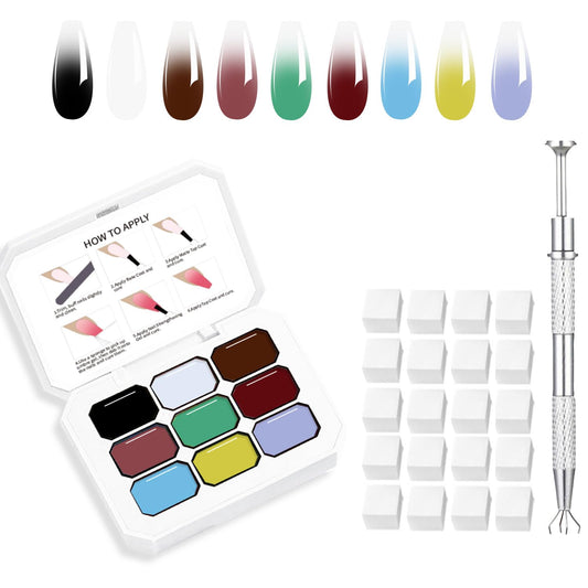 Ombre Gel Nail Polish Nail Sponges for Ombre 9 Series Colorful Blush Effect Gradient Painting Gel for Ombre Nails Multistyle French Manicure Nail Art DIY Home (A7)