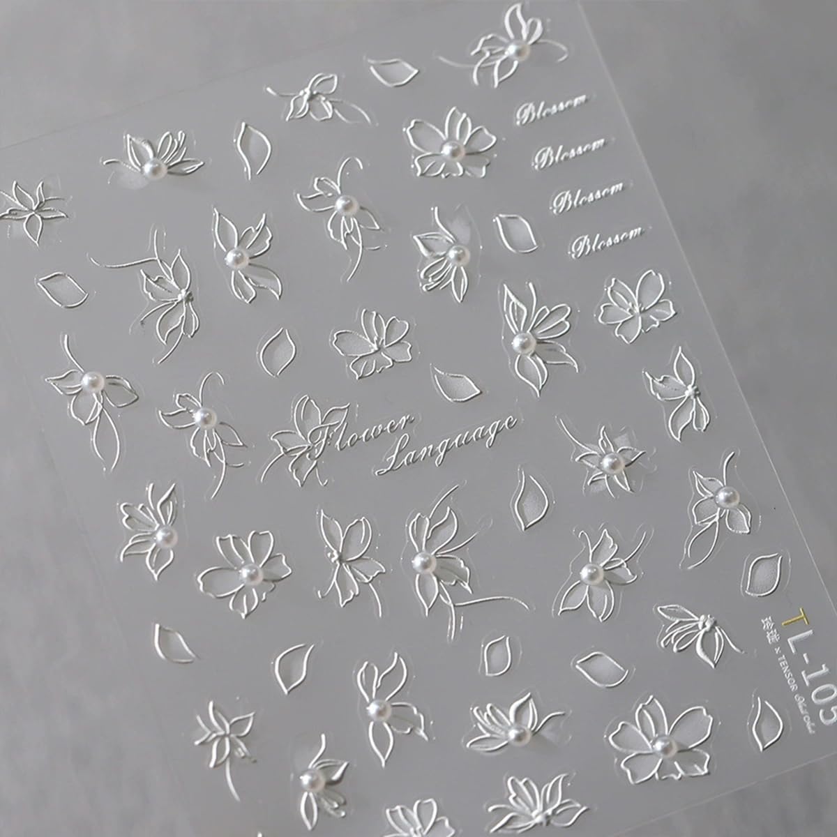 5D Embossed Flower Nail Stickers White Floral Nail Art Stickers Self-Adhesive Pearls Nails Decalsb Spring Summer Nail Art Design Supplies for Women Girls Nails Manicure Decoration