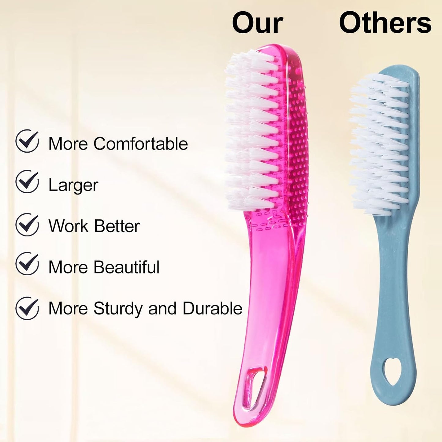 Nail Brush for Cleaning Fingernails 4 PCS, Long Handle Grip Double Sided Nail Foot Scrub Brush Fingernail Cleaner, Soft Stiff Bristles Pedicure Nail Scrubber Non-Slip for Men Women, Black Pink