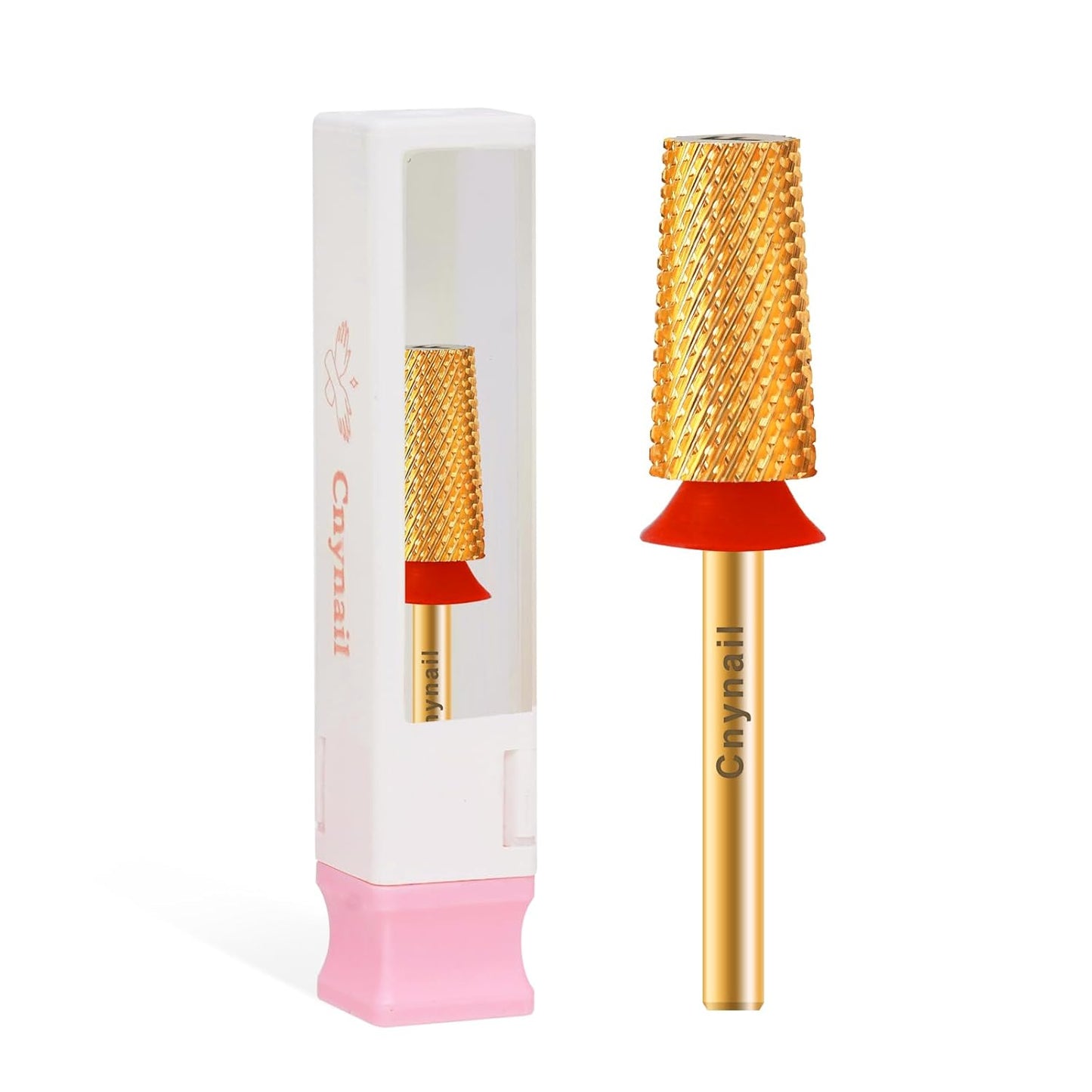 3/32" Large Tapered Barrel Flat Bit Tungsten Carbide Nail Drill Bit Safety Bit for Gel & Acrylic Removal, 2- Way Rotating Efile Tip, Salon Electric File Accessory (F Girt, Gold)