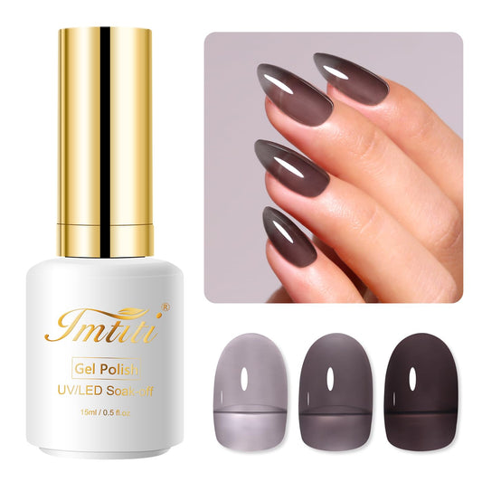 Imtiti Jelly Gel Nail Polish, 1 Pcs 0.5 Fl Oz Black Jelly Gel Polish Soak Off LED U V Nail Gel Polish Sheer Translucent Gel Nail Polish DIY Nail Art Starter Manicure Salon Gel Nail Kit for Women Girls