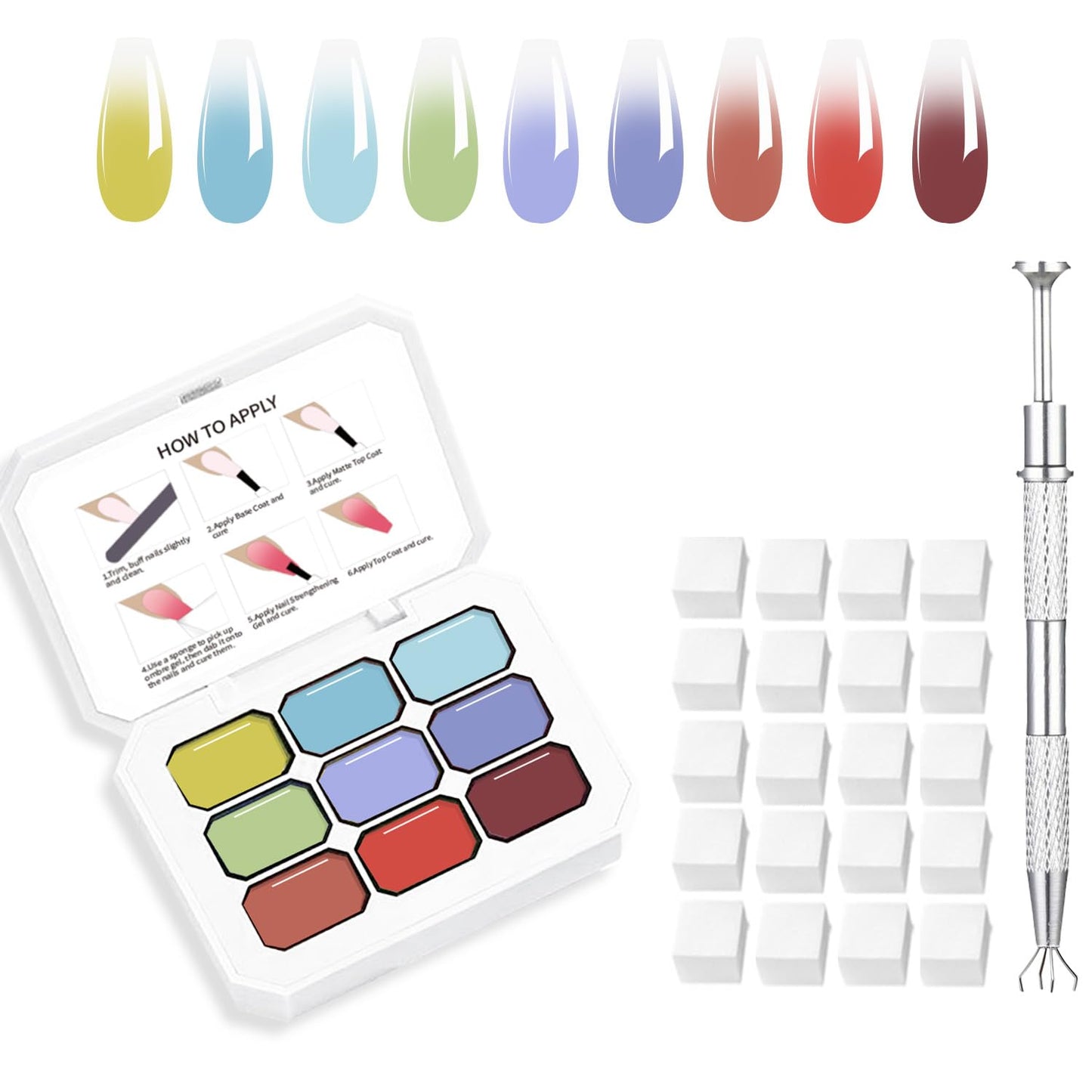 Ombre Gel Nail Polish Nail Sponges for Ombre 9 Series Colorful Blush Effect Gradient Painting Gel for Ombre Nails Multistyle French Manicure Nail Art DIY Home (A5)