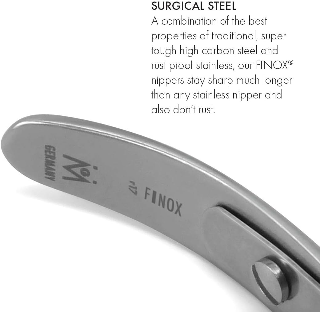 GERMANIKURE Tower Point Cuticle Trimmer - 3/4 Full Jaw Nipper - Ethically Made in Germany - FINOX Stainless Steel Professional Sharp Cuticle Remover in Leather Case – Manicure Tool, r147, 7mm