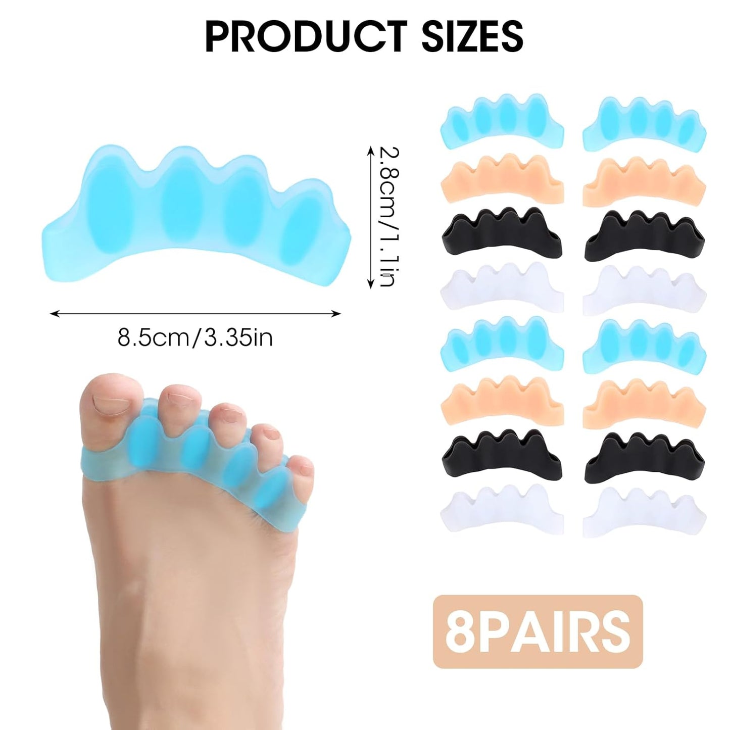 16 PCS Professional Toe Separators, Five - Ring Silicone Toe Spacers, Toe Stretcher Correctors, Ideal for Correct Bunions, Restore Toes Original Shape, Yoga, Pilates or Other Exercises