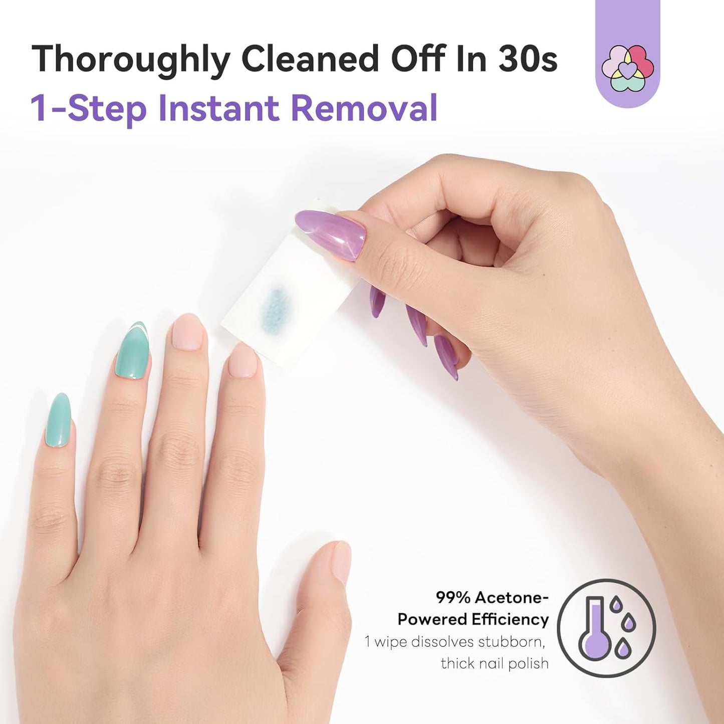 SAVILAND Advanced Nail Polish Remover Pads: 100 PCS Acetone Nail Polish Remover Wipes Super-sized 1-Step Instant Removal For Nails Pad Non-Irritant Individually Wrapped Pads For Salon Use