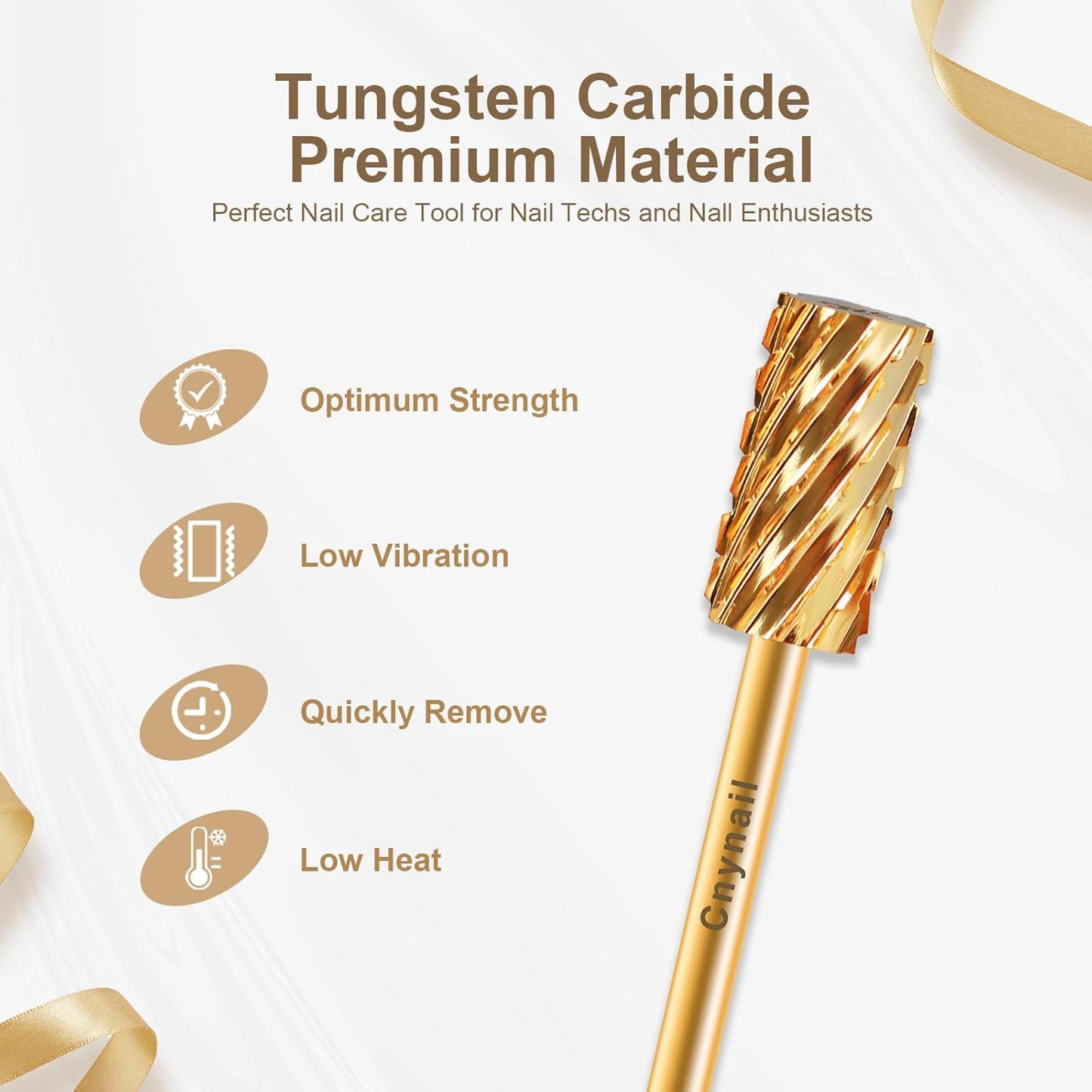 3/32" Large Barrel Flat Top Tungsten Carbide Nail Drill Bit Safety Bit for Gel & Acrylic Removal, 2-Way Rotating Efile Tip, Salon Electric File Accessory (3XC Grit, Gold)
