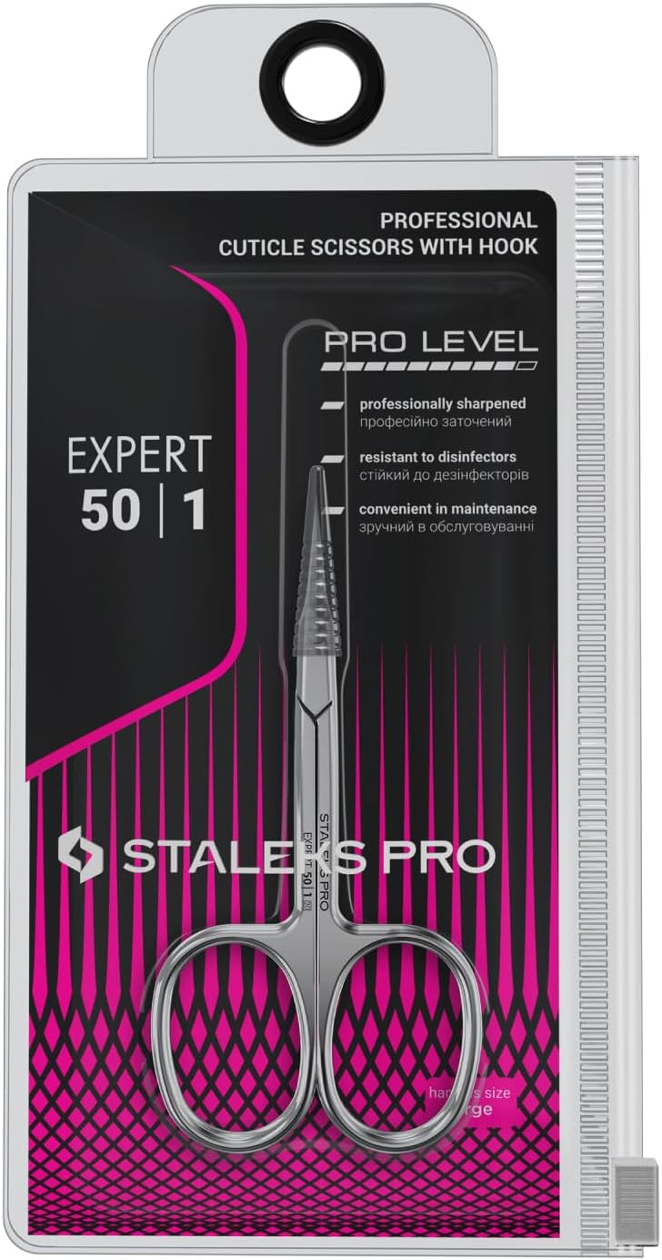 Staleks Pro Professional Cuticle Scissors Expert 50 Type 1 – Sharp Manicure Scissors – Thin Blades – High-Alloy Stainless Steel – Ergonomic Grip – Corrosion Resistant