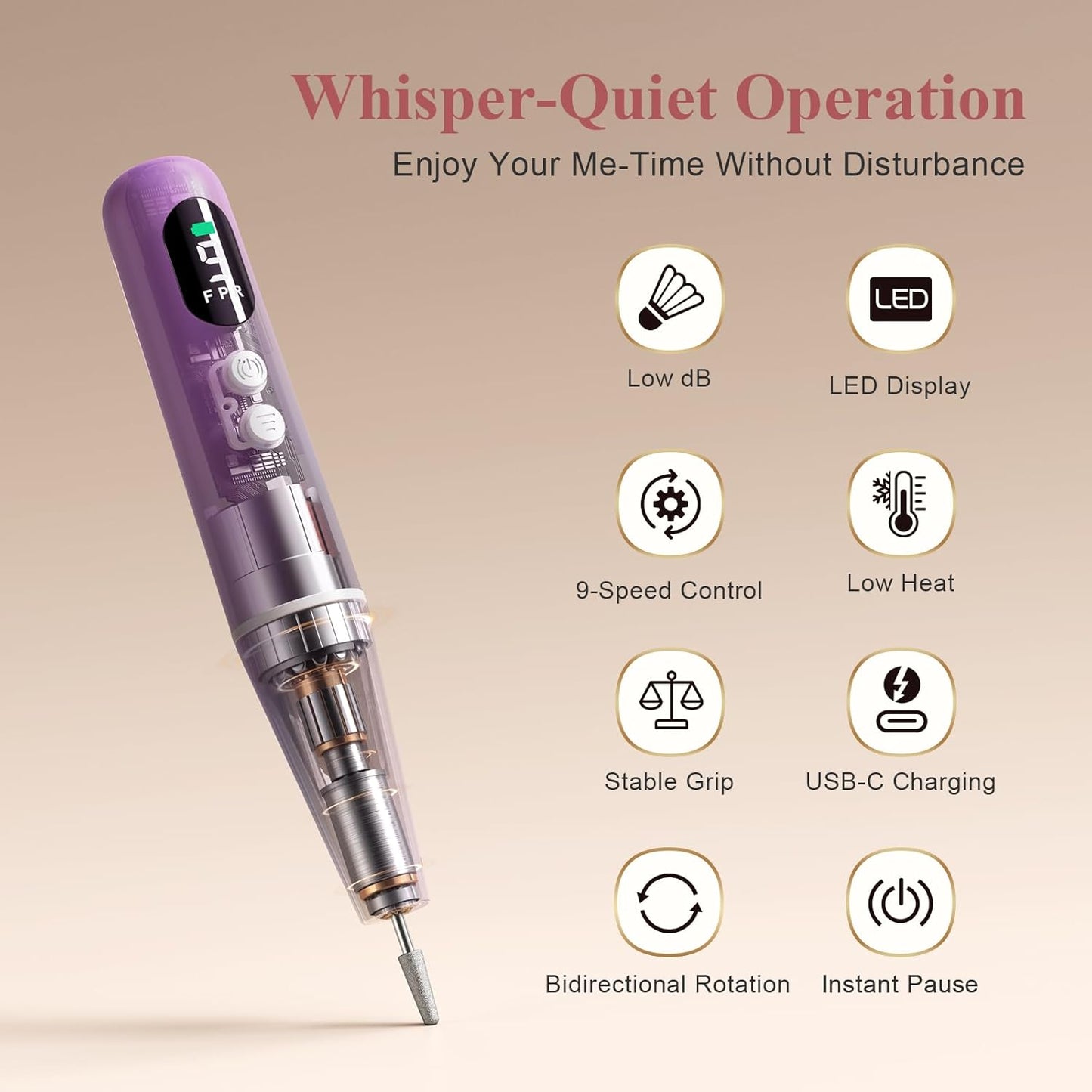 Cordless Nail Drill Kit - 9 Speed Wireless Electric Nail File with LED Display, Portable Nail Drill Machine for Acrylic Gel Nails, Rechargeable 20000RPM Hand Feet Grind Trim Tool for Women Men Baby