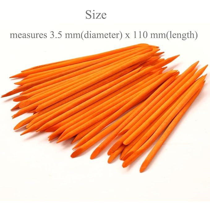 100 Pcs Orange Wood Nail Sticks Double Sided Multi Functional Cuticle Pusher Manicure Pedicure Tool for Manicure Pedicure Orange