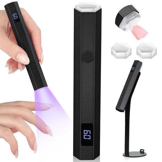 SAVILAND Handheld Magnetic U V Light for Nails: Black 2-in-1 Magnetic Nail Stand & Nail Stamper Cordless Nail Dryer Handheld LCD Display Screen Curing Lamp Portable Mini LED Gel Lamp Manicure Gift
