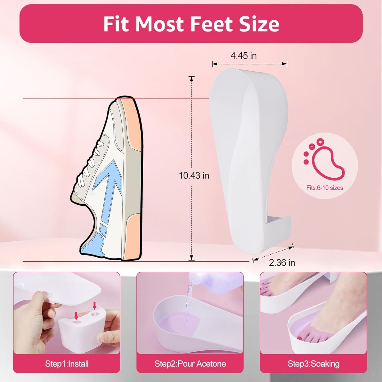 Toe Nail Soaking Bowl Acetone Proof: 1Pair Soak Off Dip Powder Gel Polish Remover - Manicure Bowl for Toenails Soaking with Cuticle Pusher, Cuticle Peeler, Nail File Buffer (White)