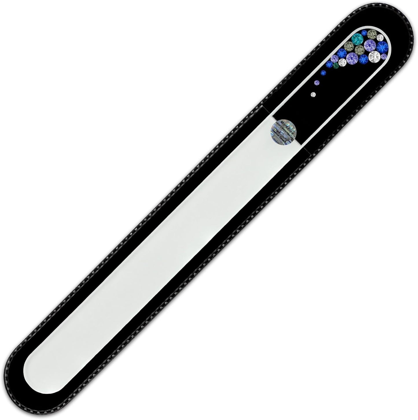 Large Size Glass Nail File Hand Decorated with Swarovski Elements, in Black Velvet Sleeve, Genuine Czech Tempered Glass, Hand-Made Crystal Nail File
