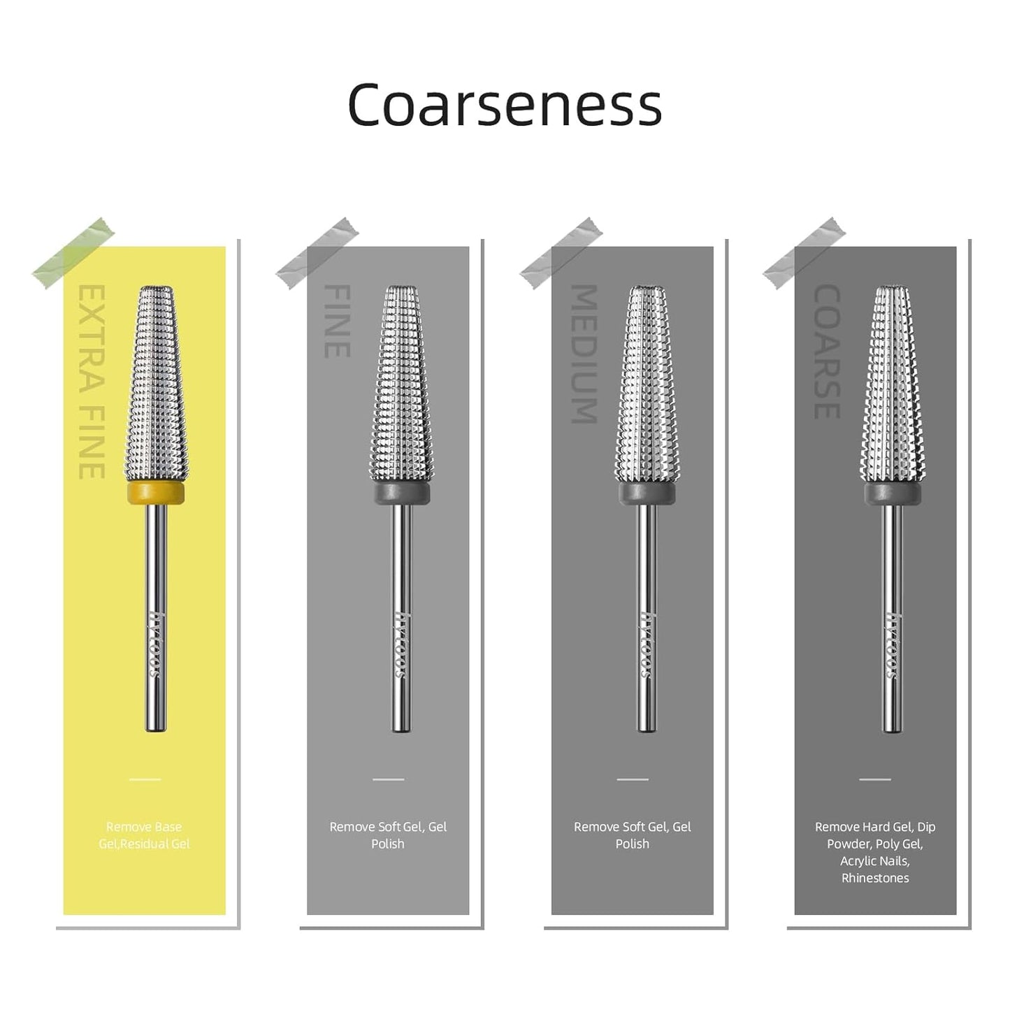 Long 5 in 1 Nail Drill Bits, XF 20mm Carbide Tapered Nail Bit, Straight Cut Safety Drill Bits for Nails, 3/32 Two-way, Electric Manicure Drills Removal Base Coat