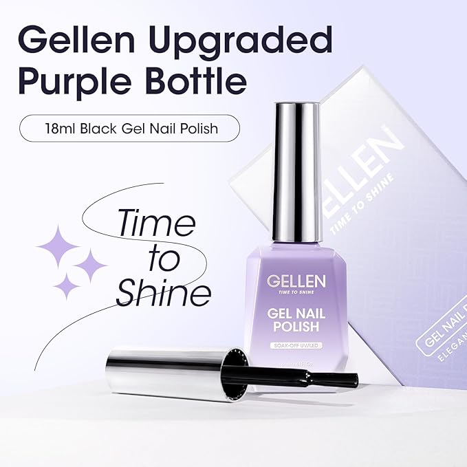 Gellen Black Gel Nail Polish, 18ml Soak Off High Glossy Pure Black Gel Polish for Nails, Need Cured Under UV light for Salon at Home DIY