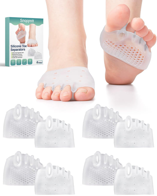4 Pairs Silicone Toe Spacers Separators for Women Men Bunion Corrector, Hammertoe Straightener, Breathable Metatarsal Foot Support Pads Toe Cushions for Pain Relief (Clear)