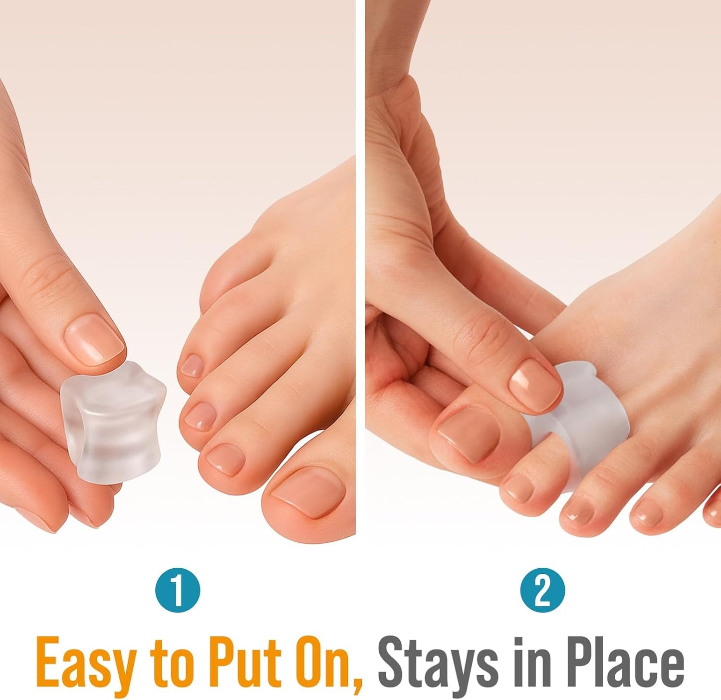5 STARS UNITED Big Toe Spacers for Men & Women – 6 Gel Separators for Overlapping & Curled Toes, Bunions, Alignment - Diabetic Foot Care, Silicone Spreader, Corrector & Straightener, Clear