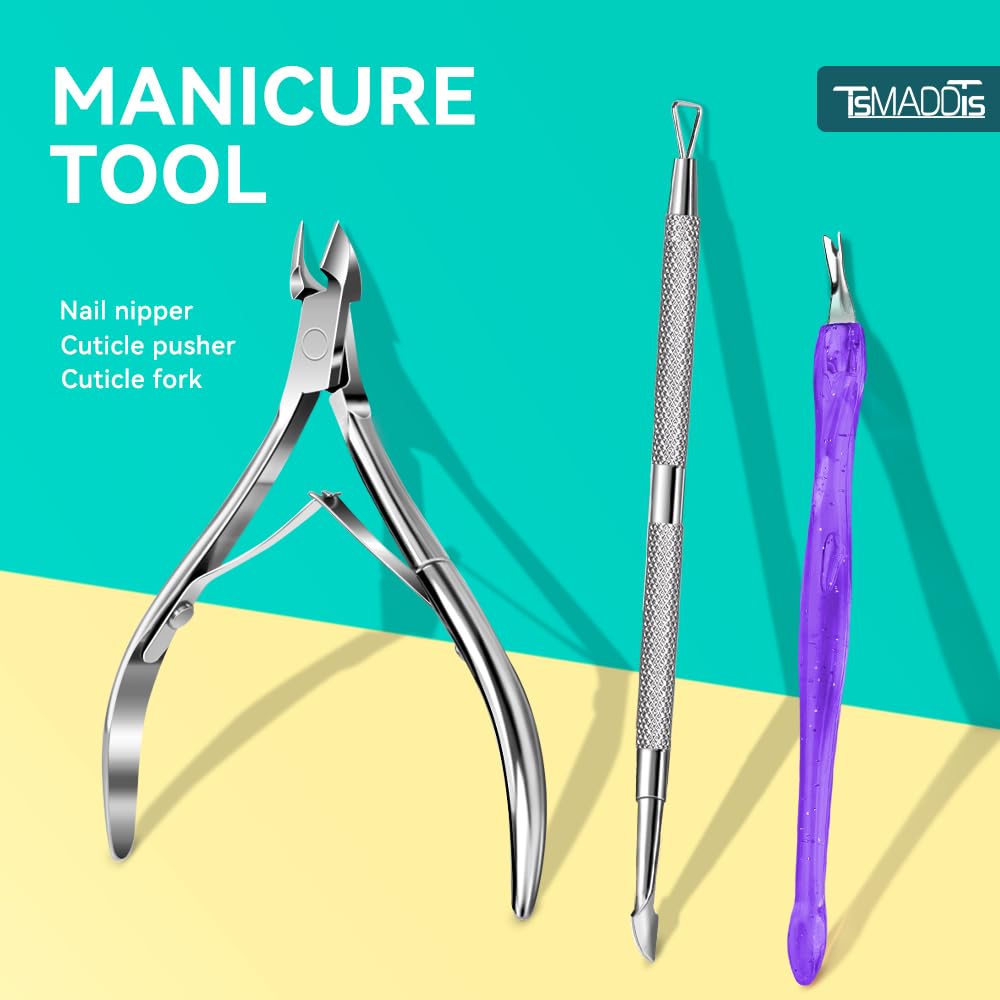 TsMADDTs 13PCS Nail Buffer Kit with 4-Way Buffing Block, 3-Way Sanding Block, 100/180 Files, Cuticle Trimmer, Nail Care Tool Kit