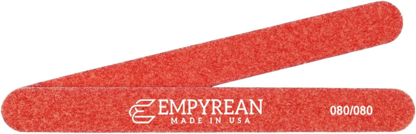 Empyrean Premium Nail Files | Made in USA | Extra Coarse 080/080 | Disinfectable Washable Reusable | Red Mylar Cushion File