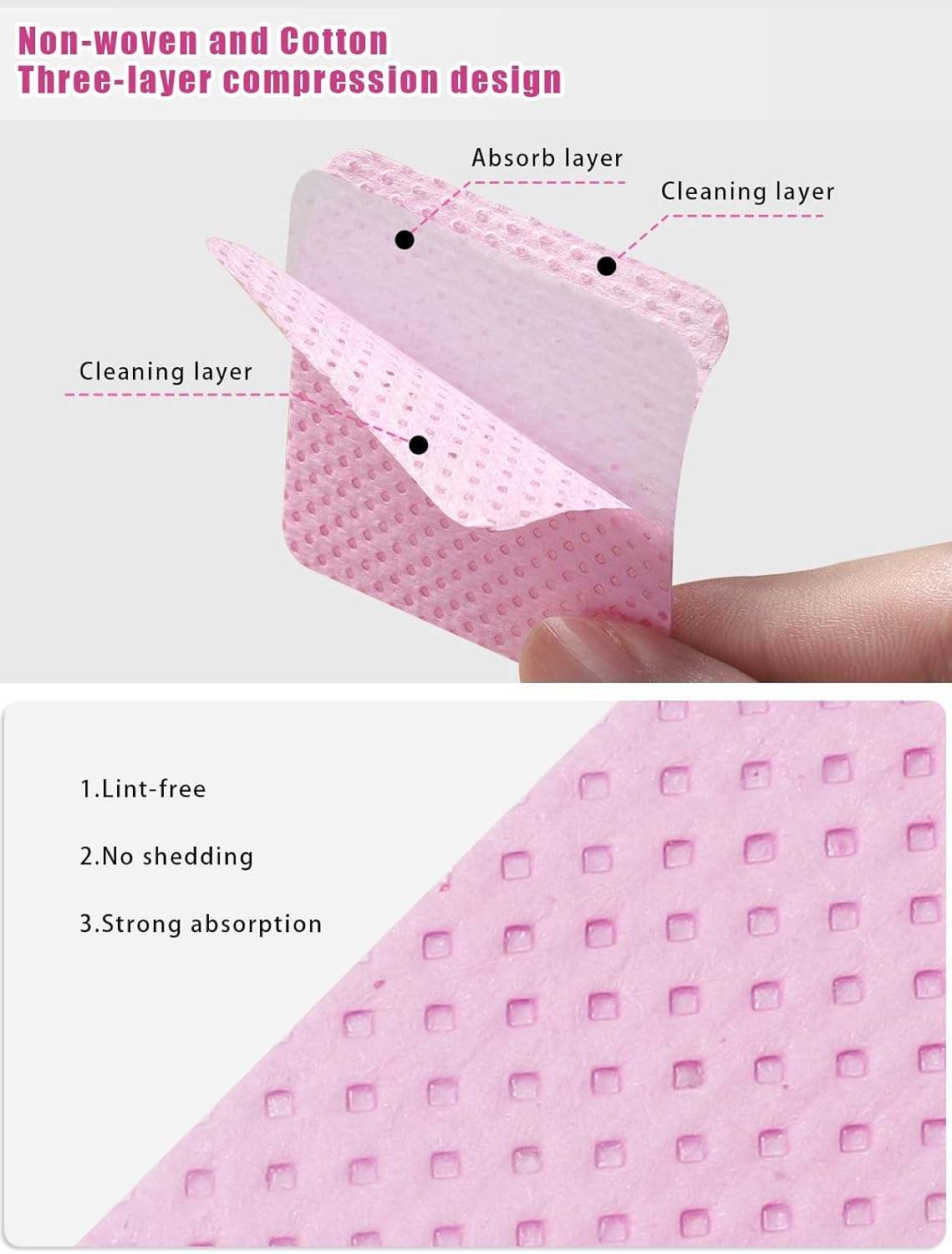 TEOYALL Lint Free Nail Wipes, 400 PCS Non-Woven Fabric Nail Cleaning Pads Pink Lash Extensions Glue Cleaning Wipes Salon Supplies