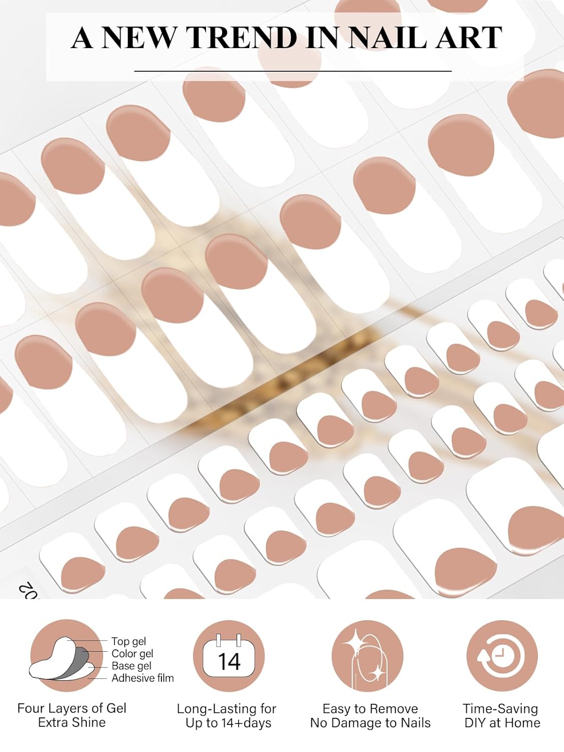 EBANKU 52Pcs Semi-Cured Gel Nail Strips Toes, Terra Cotta Deep French Gel Nail Strips for Toes, Long-Lasting French Manicure Stickers Salon Nails at Home Requires UV Light with Nail File&Stick