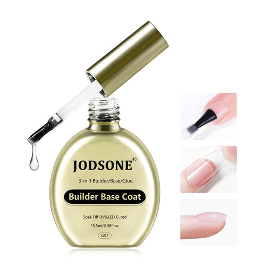 JODSONE Base Coat Gel,16.5ml 3-in-1 Builder Base Coat Gel No Wipe Foundation, Nail Tips & Overlay Structure, Long Lasting, U V/LED Curing for DIY Nail Art