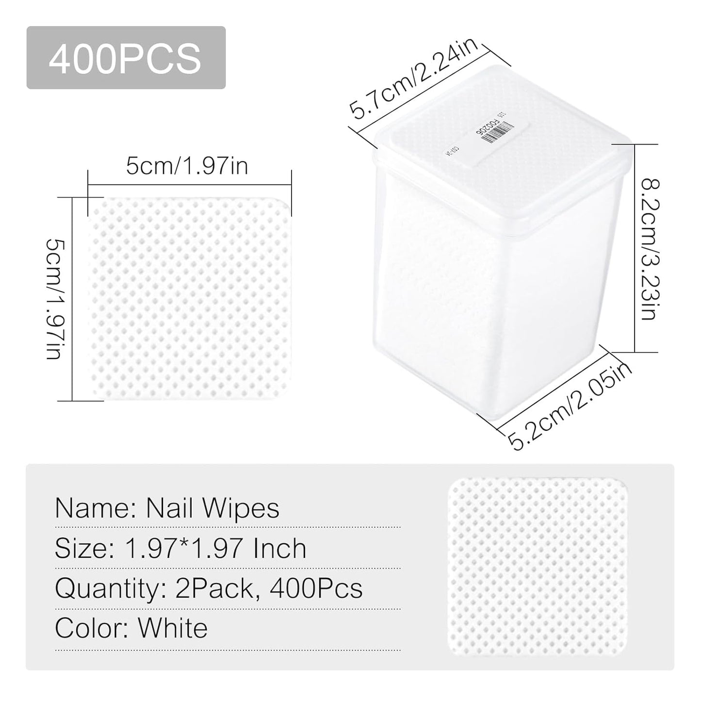 Lint Free Nail Wipes 400Pcs Nail Polish Removal Wipes with 2Pcs Cuticle Pushers Disposable Non-Woven Nail Cotton Pads Super Absorbent Eyelash Extension Glue Cleaning Wipes Salon Home Use