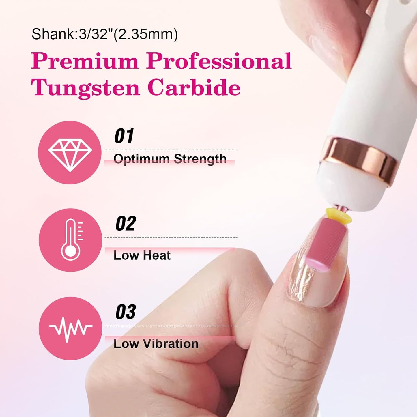 3/32" Large Barrel Smooth Round Top Tungsten Carbide Nail Drill Bit Safety Bit for Gel & Acrylic Removal, 2-Way Rotating Efile Tip, Salon Electric File Accessory (XF Grit, Rose Red)