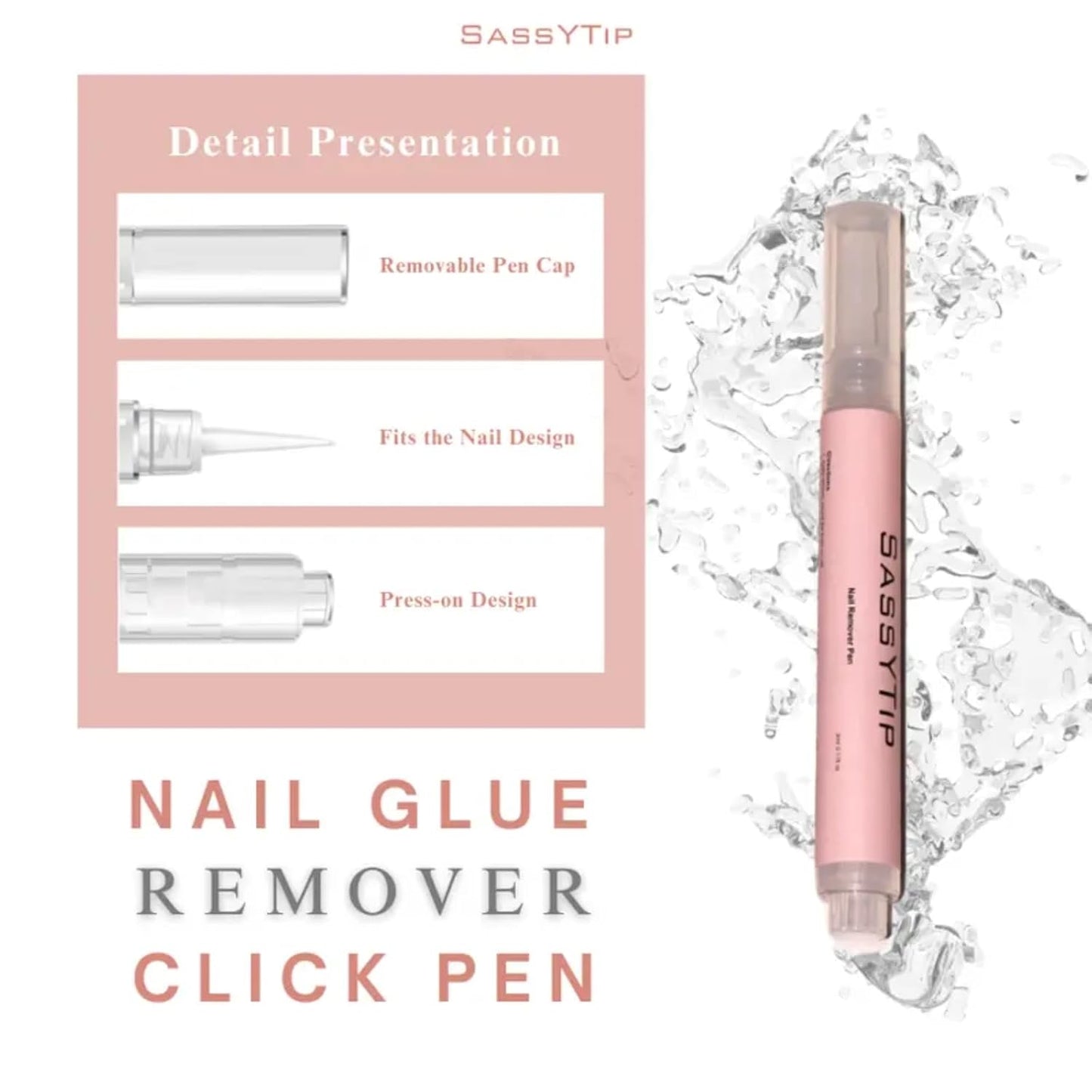 Nail Glue Remover Pen for Press On Nails, Portable Fast-Acting Jojoba Oil Formula, Acetone-Free, At-Home & Travel Care 2ml/0.11fl. oz. (1 Pcs Nail Glue Remover Pen)