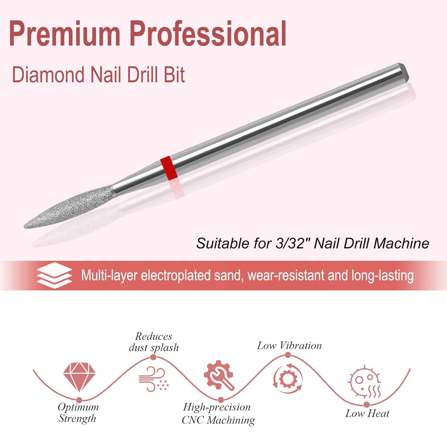 Diamond Nail Drill Bit, Nail Drill Bits Pro Diamond Cuticle Bits for Nails Nail Buffer Bit Nail Trimer, Under Nail Cleaner Cuticle Remover Nail Prepare, Nail Supplies for Nail Techs(Fine)