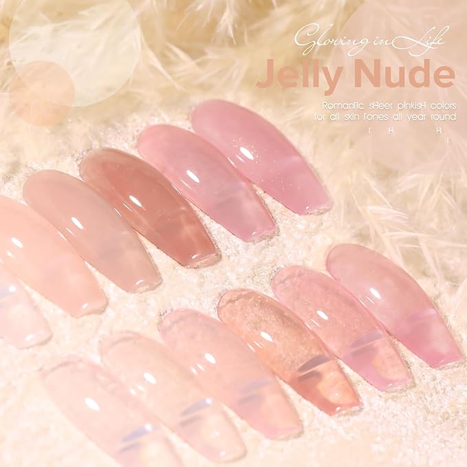 Beautpal Nude Gel Polish Set Milky Nude Sheer Pink Jelly Gel Polish Nail Kit Soak Off UV Translucent Nail Polish Gel 6PCS 8ml J03