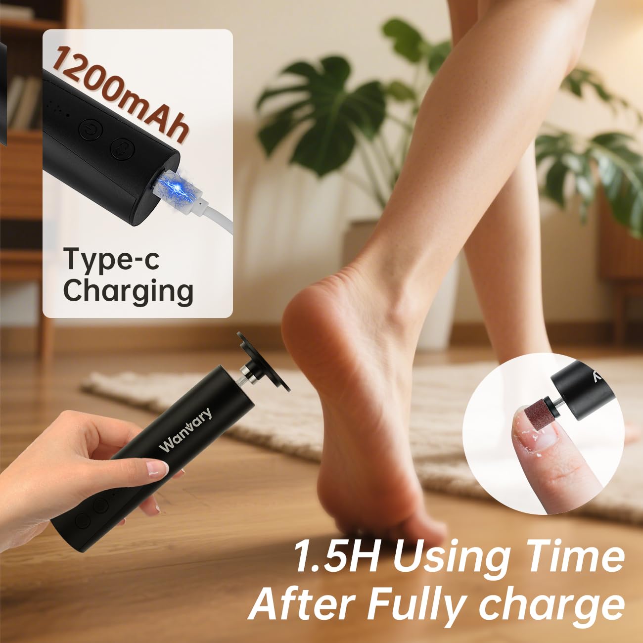 2 in 1 Electric Foot Callus Remover, USB Rechargeable Foot File Sander with 80/120 Grit Sandpaper Discs and LED Digital Display,Professional 1200RPM Aluminum Callus Remover for Feet,Nail Care