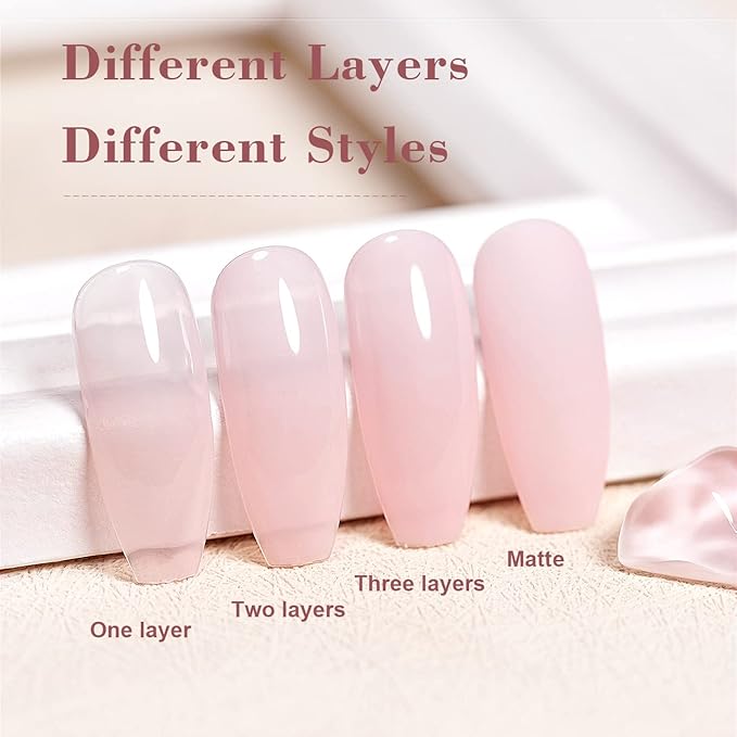 RARJSM Sheer Nude Gel Polish Jelly Light Pink Translucent Colors Neutral Skin Tone Gel Polish Milky Clear Pink 15ml Single Bottle Soak off UV LED Cured at Home Salon DIY French Manicure Nails Art