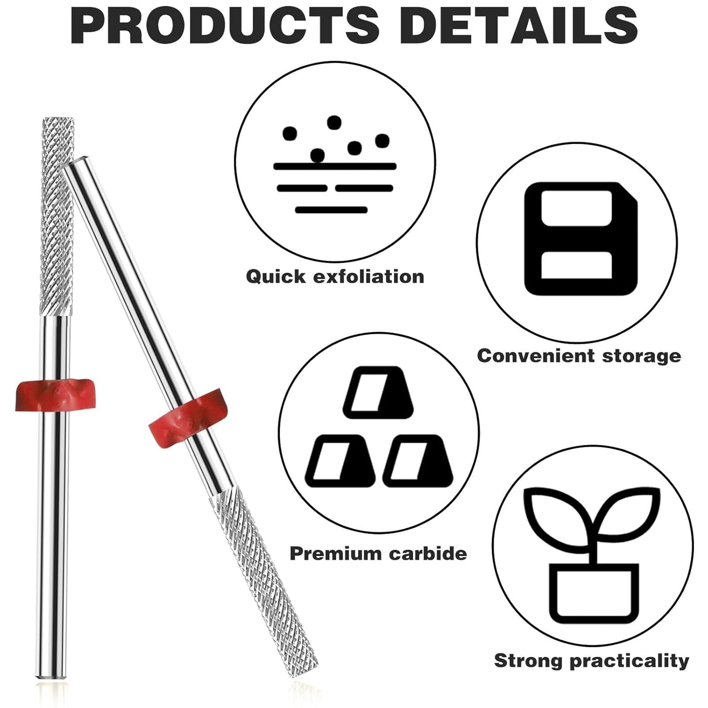 2Pcs Nail Drill Bits, Nail Drill Bits Cuticle Bit for Nail Drill Suitable for Electric Nail File, Nail Bits Cuticle Drill Bits for Nails Cleans Dead Nail Supplies Carbide Drill Bits Remover