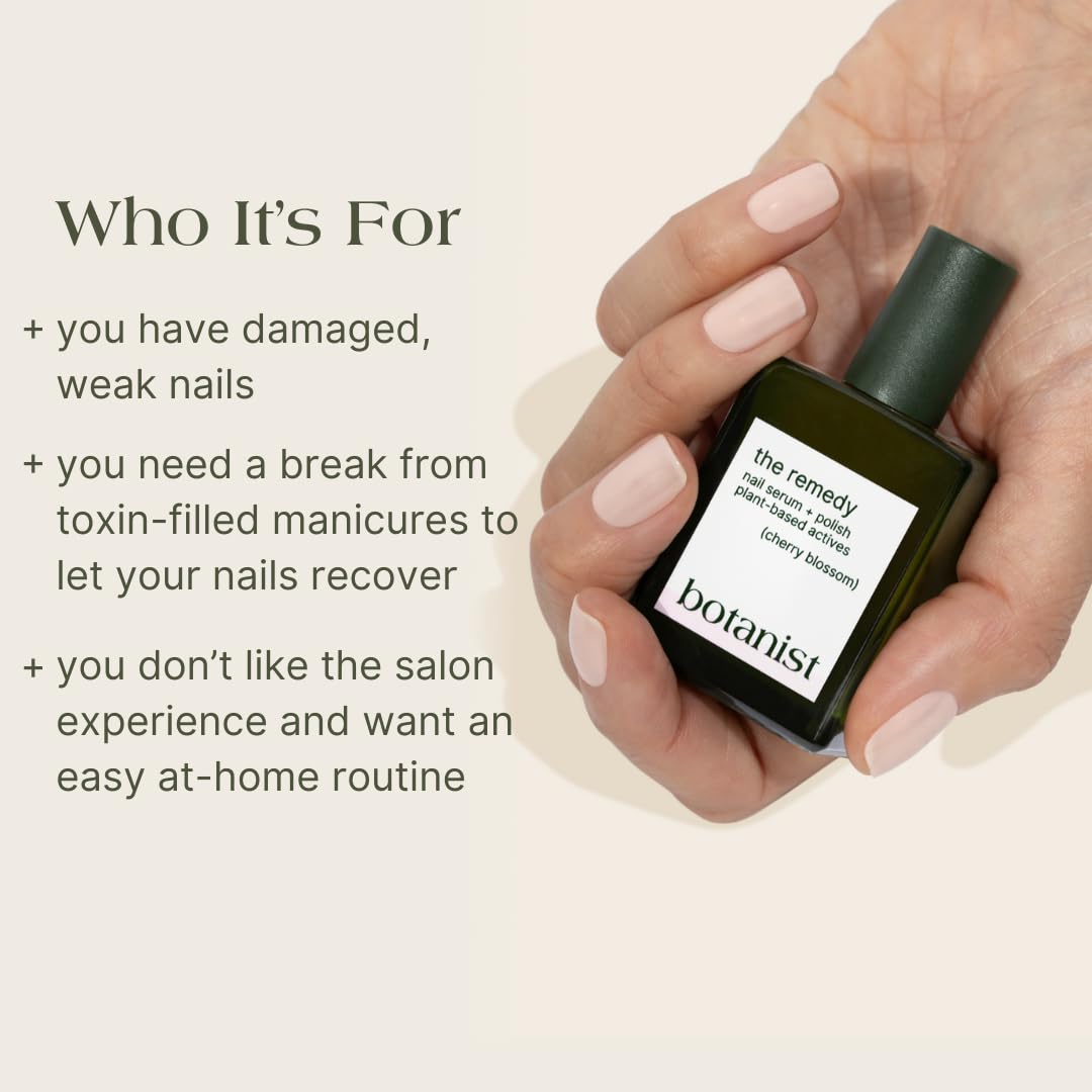 Botanist Nail Rescue Kit | Strengthening Polish + Growth Serum | Grow and Strengthen Nails Damaged from Acrylics, Dip, and Gel Manicures | Non-Toxic, 84% Plant Based, 21-Free & Vegan (Cherry Blossom)