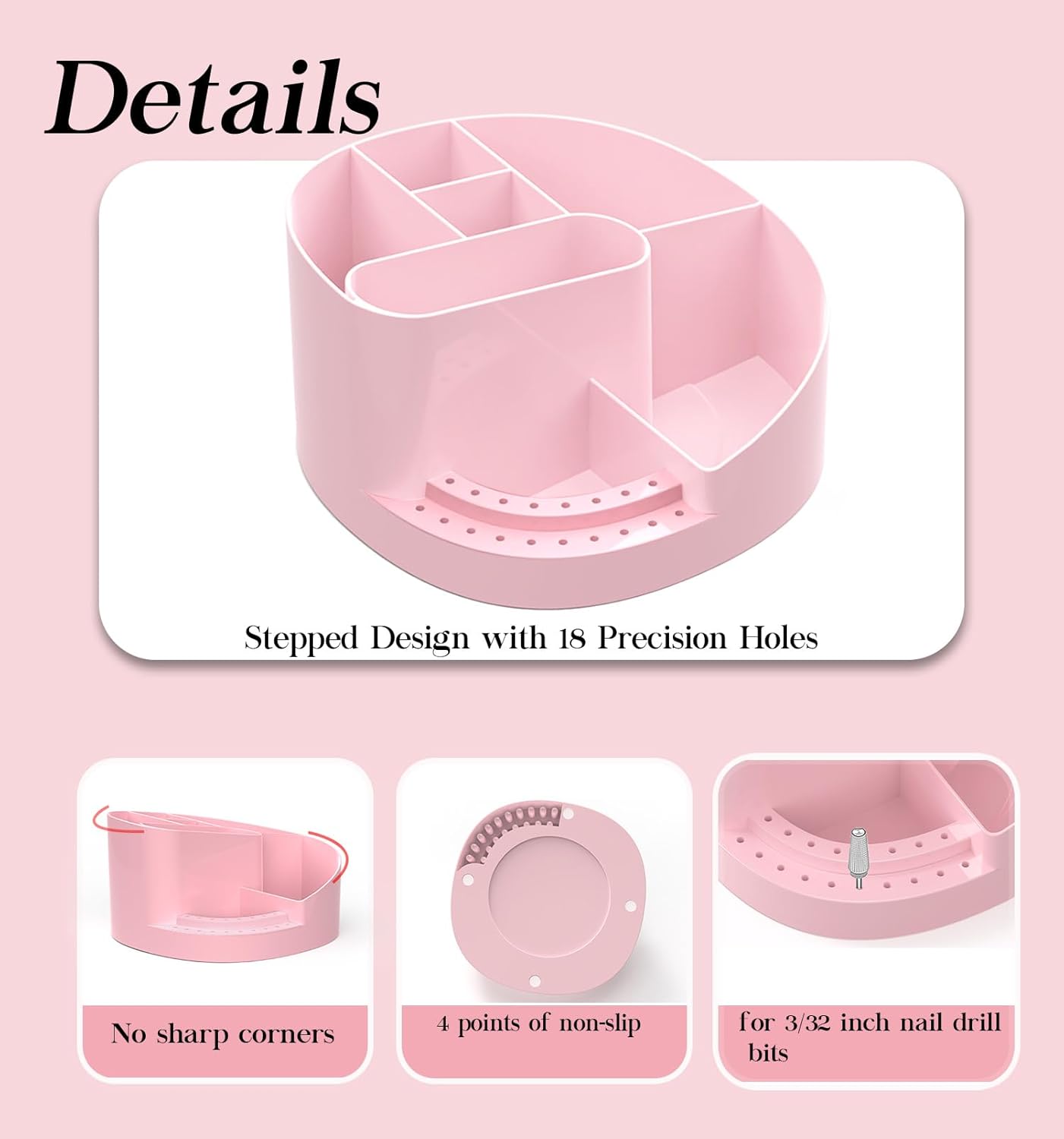 Nail Drill Holder 18 Hole Nail Drill Bit Holder Nail Organizer Professional Stand with 8 Compartments for Nail Tech Tools (Tools not included)