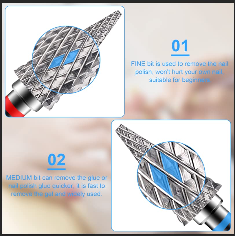 Diesisa 2 Pack Nail Drill Bits for Acrylic Nails, 3/32" Shank Drill Bits for Nails Professional Electric Nail Drill Bits for Home Salon/Fine+Medium Nail Bits - Nib