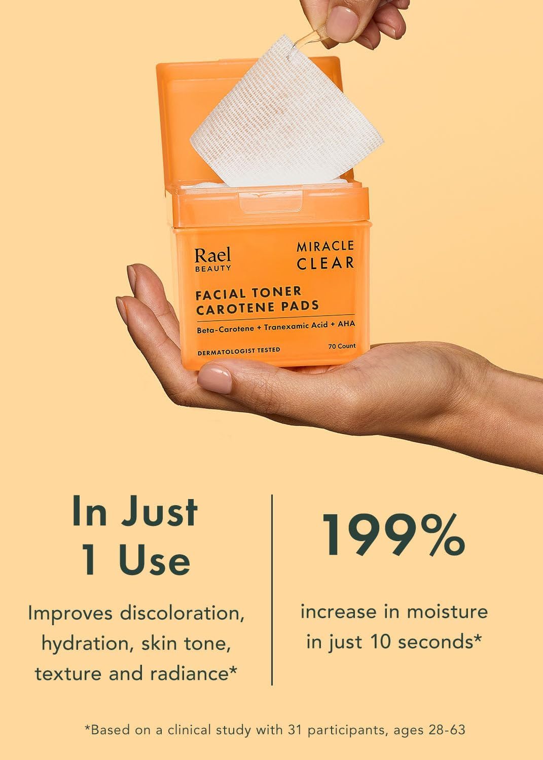 Rael Toner Pads, Cotton Pad for Face – Dual Textured, Exfoliating and Soothing with Carotene, Niacinamide, Hyaluronic Acid, Hydrating, Korean Skin Care (70 Count)